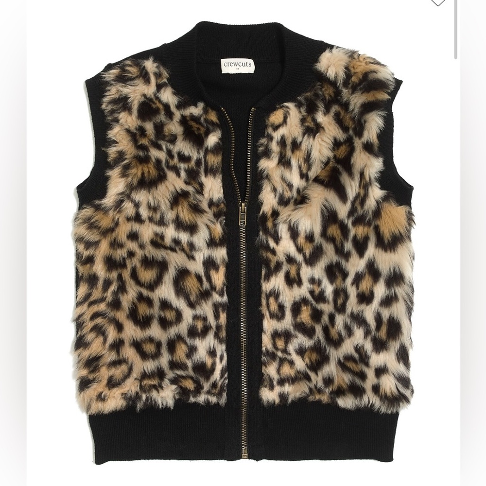 J.CREW CREWCUTS Girls' Leopard Faux Fur Zip Vest